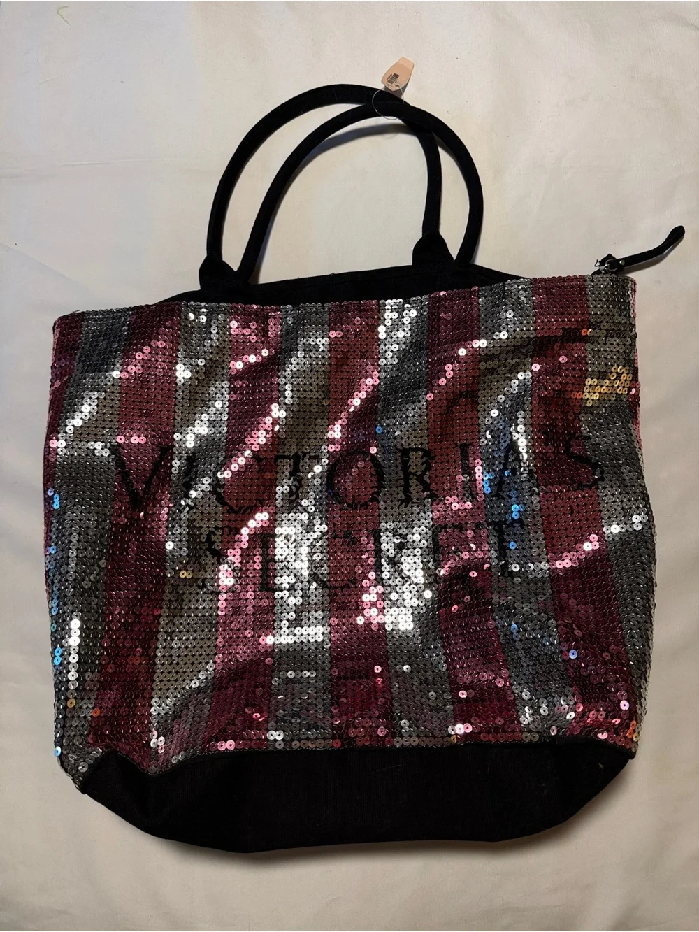 Victoria's Secret Pink Silver Sequin Stripe Tote Bag Y2K Glam nwt